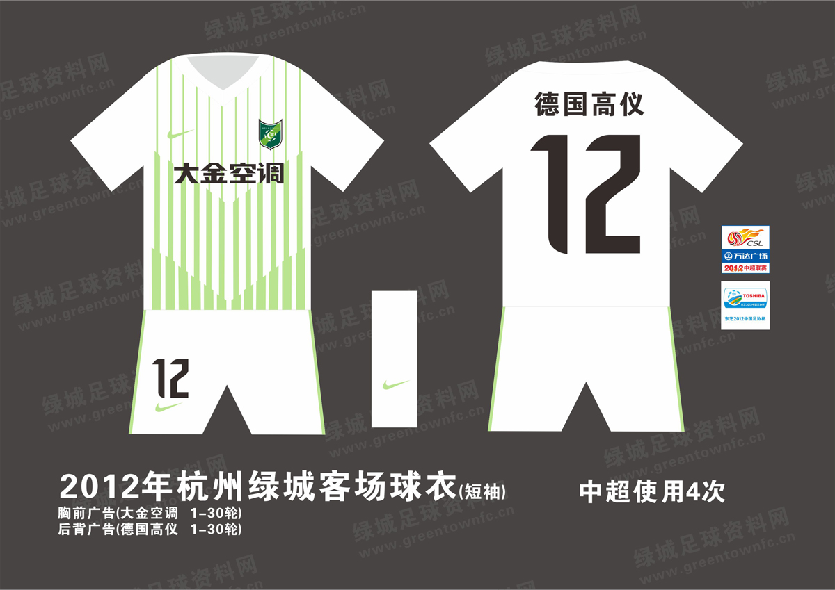 2012年杭州绿城球衣插图1